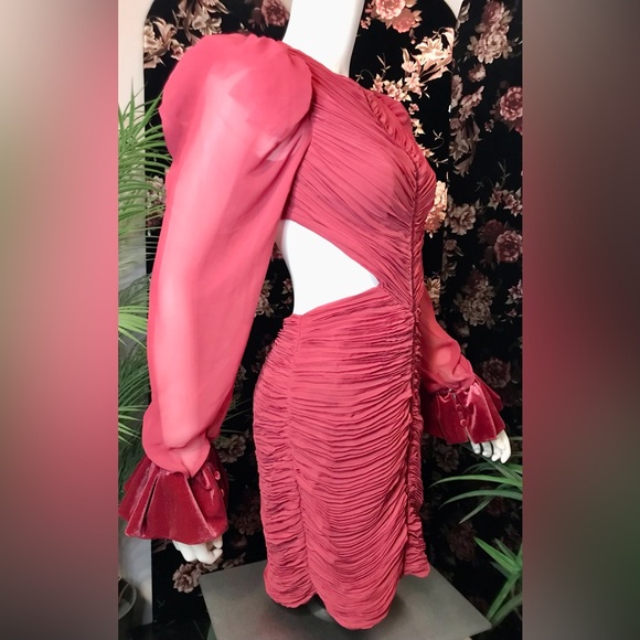 NWT ASOS Luxe Blush Red Ruched Open Back Cocktail Dress Size 2 - Picture 6 of 9